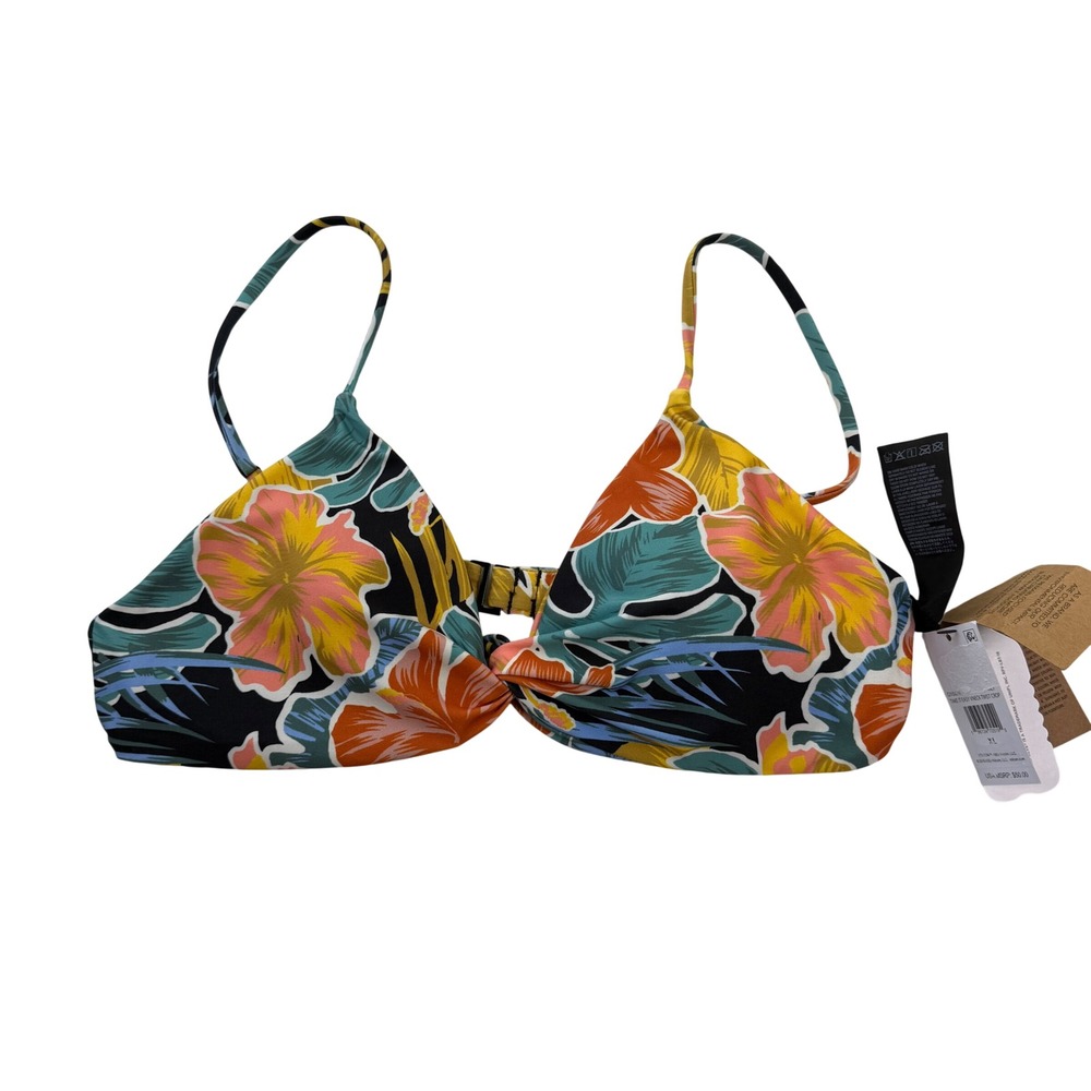 Volcom Take It Easy Vneck Twist Crop Bikini Top Women XL Tropical Floral Multi